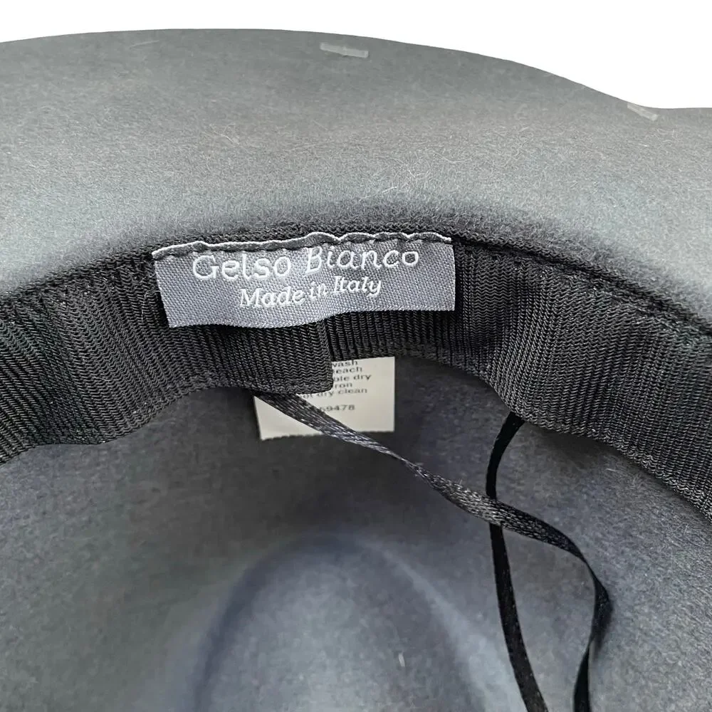 Gelso Bianco Italy Fedora Hat Gray 100% Wool NWT Chain Link Trim Made in Italy